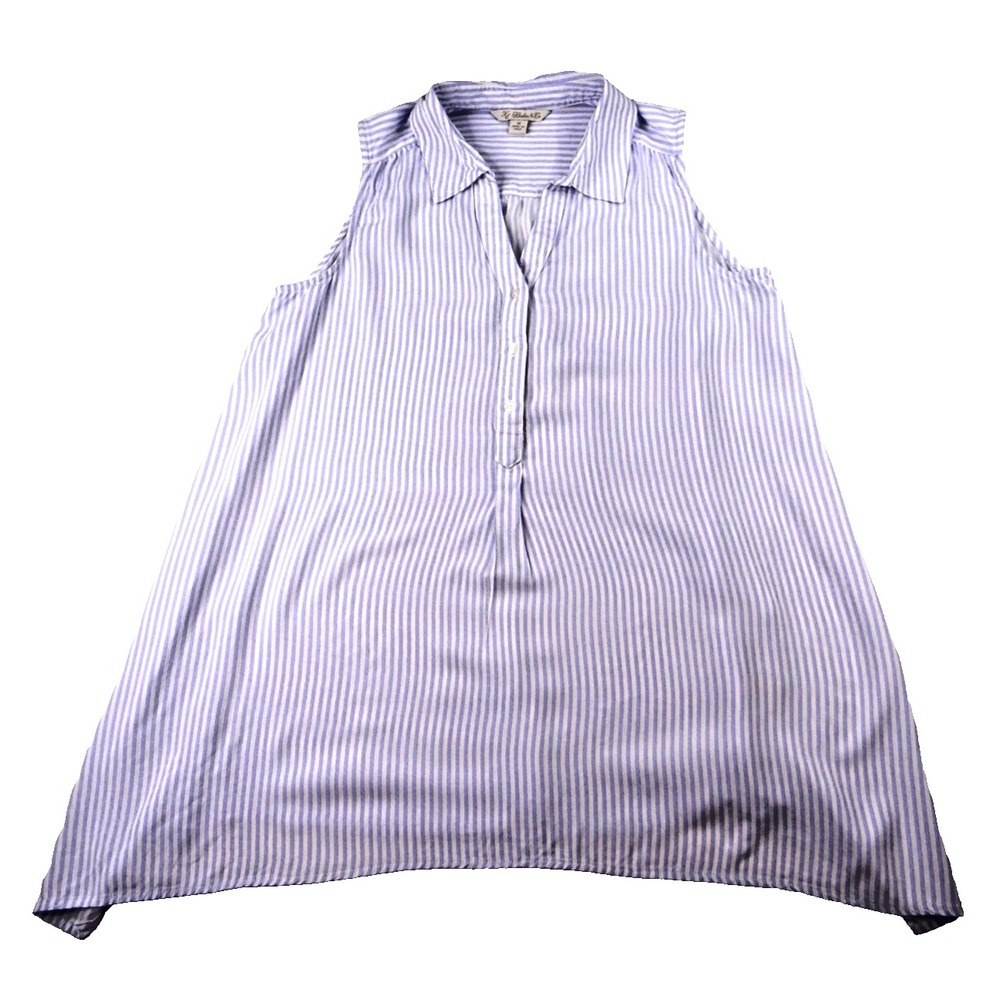 Khakis & Co Blue White Stripe Sleeveless Collared Shirt Tunic Top Women‎ Medium